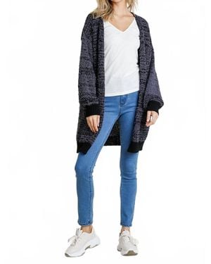 Umgee Open Front Oversized Sweater Cardigan - Blue