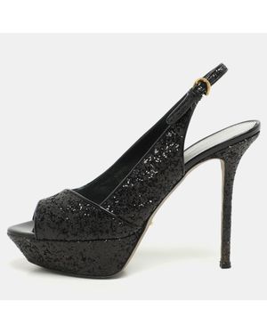 Sergio Rossi Metallic Glitter Slingback Platform Sandals - Black