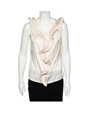 Carolina Herrera Silk Satin Ruffled Sleeveless Top - White