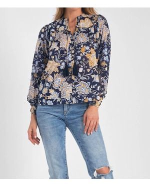 Elan Botanical Blouse In Blue