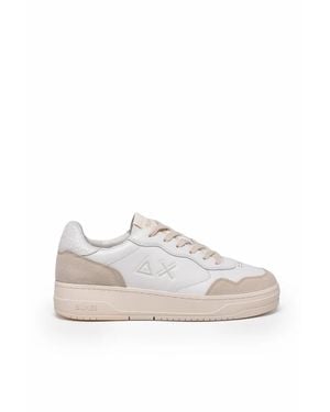 Sun 68 Suede Accents Leather Low-Top Sneakers - White