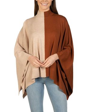 Love Token Two-Toned Mock Neck Poncho - Brown