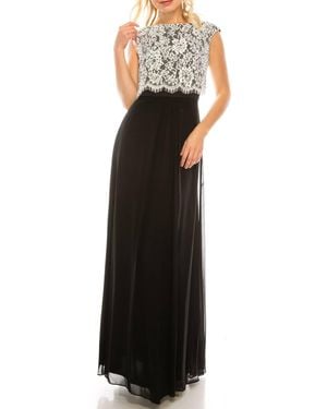 Aidan Mattox Embellished Lace Top Evening Dress - Black