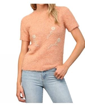 Fate Short Sleeve Embroidered Sweater - Blue