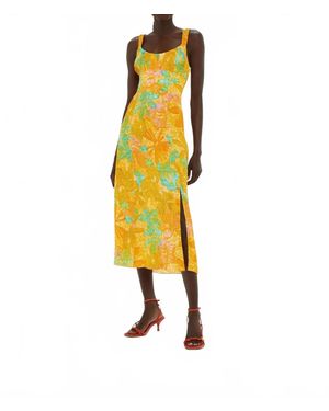 Whistles Palm Floral Carmel Midi Dress - Metallic