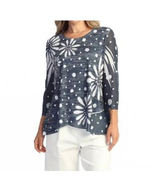 Jess & Jane Mesh Contrast Burnout Tunic - Blue