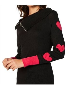 French Kyss Zip Ribbed Cowl Neck With Heart Detail - Multicolor