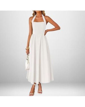 TRUEDAMES Summer Fashion Temperament Wide Suspender Neck Halter Dress - White