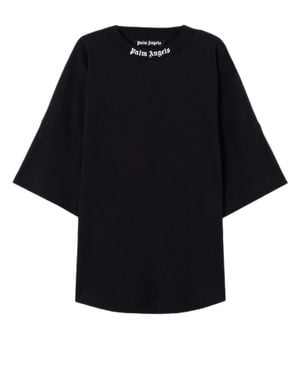 Palm Angels Oversized T-Shirt With Bold Logo Details - Black
