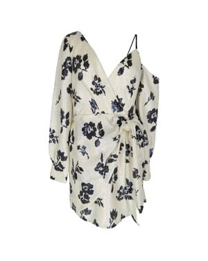 Self-Portrait Floral Sequined Mini Wrap Dress - Metallic