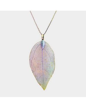 Fashnzfab Natural Dipped Filigree Leaf Pendant Necklace - Metallic