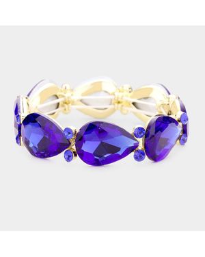 Fashnzfab Glass Crystal Teardrop Accented Stretch Evening Bracelet - Purple