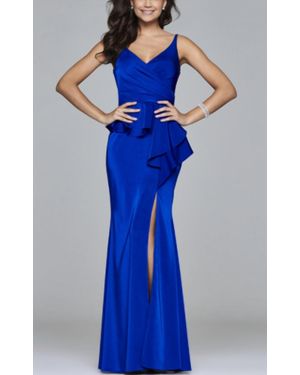 Faviana Tank Gown With Peplum - Blue