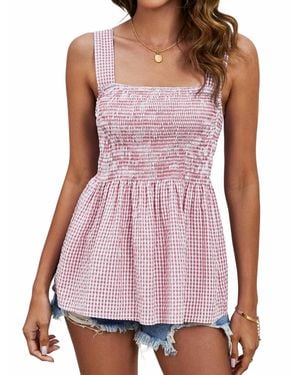 Trendsi Smocked Plaid Square Neck Tank Top - Purple