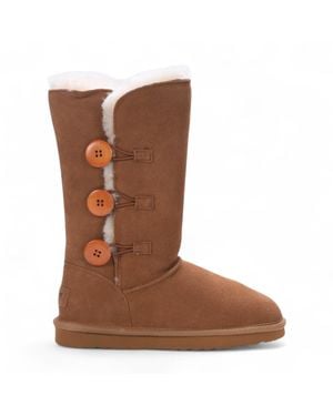 Infinity Leather Sheepskin Suede Button Warm Winter Calf Boots - Brown