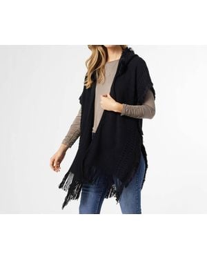 Coco + Carmen Eloise Hooded Ruana With Frayed Fringe - Blue
