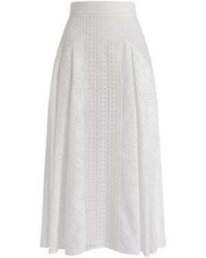 Alberta Ferretti Eyelet Embroidered Midi Skirt With High Waistband - White