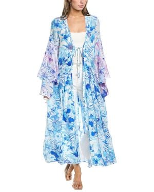 Rococo Sand Tiered Bell-Sleeve Wrap Dress - Blue
