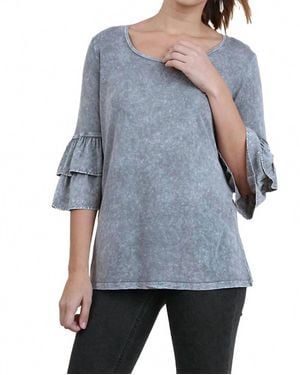 Umgee Mineral Washed Layered Ruffled Bell Sleeve Top - Gray
