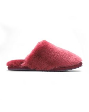 Infinity Leather Sheepskin Slippers Warm Winter Fur Mule - Red