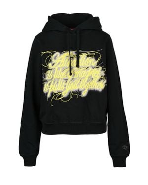 DIESEL Cropped Hooded Sweatshirt With Artistic Graphic Design - Black