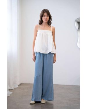 Elle Grey Elastic Waist Wide Leg Pants - Blue
