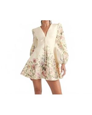 EB Luxe Floral Long Sleeve Mini Dress - Natural