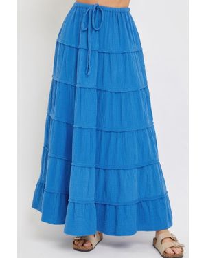 TRUEDAMES Cotton Gauze Tiered Maxi Skirt - Blue