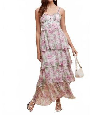In-Loom Floral Ruffled Maxi Dress - Purple