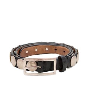 Reptile's House Bahia Leather Belt With Flat Round Studs And Rectangular Buckle - White
