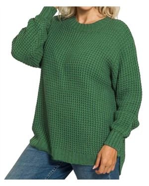 42Pops High Low Basic Waffle Sweater - Green
