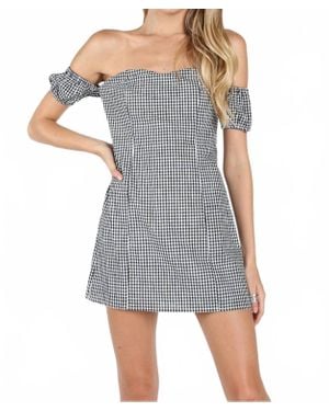 Honey Punch Off The Shoulder Gingham Dress - Gray