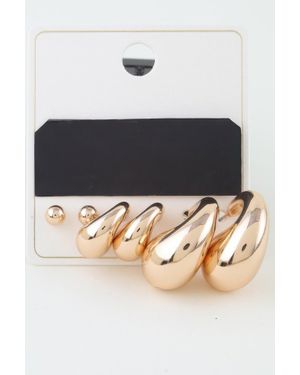Fashnzfab Triple Shiny Hoop N Bead Earrings Set - Black
