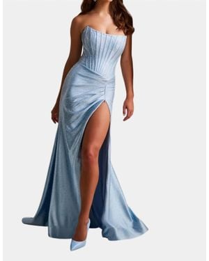 Ellie Wilde Long Formal Corset Evening Prom Dress - Blue