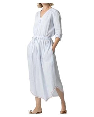Lilla P 3/4 Sleeve Split Neck Maxi Dress - White