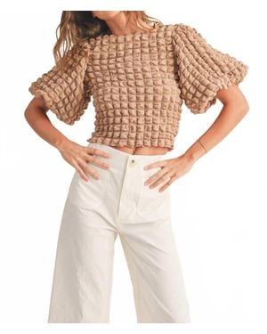 Miou Muse Balloon Sleeve Popcorn Blouse - Natural