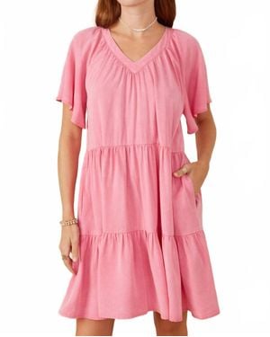Hayden LA Tiered Tensel V-Neck Dress - Pink