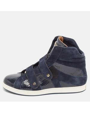 Jimmy Choo Suede And Patent Yazz High Top Sneakers - Blue