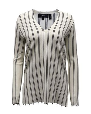 Theory V-Neck Stripe Blouse - Gray