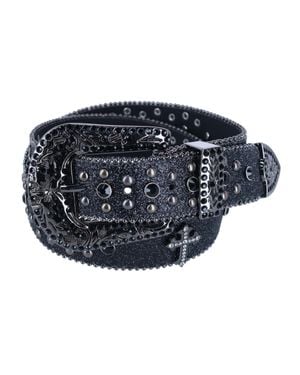 CTM Dark Cross Rhinestone Bling Belt - Blue