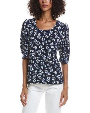 Cece Crewneck Shirred Top - Blue