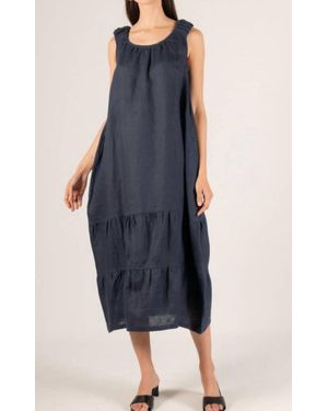 Before You Collection Linen Scrunchie Strap Harem Dress - Blue