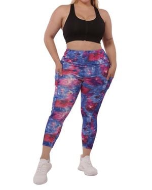 Shosh Plus Size High Waist Tummy Control Sports Leggings With Side Pockets - Purple