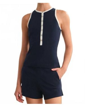 525 America Maren Contrast Henley Tank - Blue