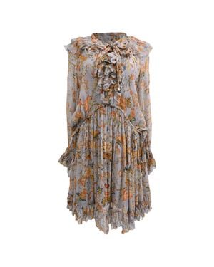 Zimmermann Floral-Print Ruffled Mini Dress - Brown