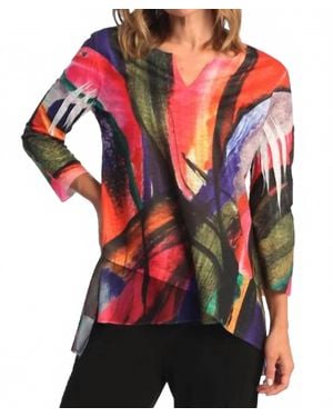 Jess & Jane Vera Slit V-Neck Chiffon Contrast Top - Red