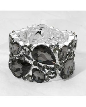 Fashnzfab Bold Teardrop Gem Cluster Ornate Swirl Beaded Stretch Evening Bracelet - Metallic