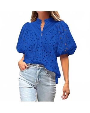 Top It Off Tonya Eyelet Top - Blue