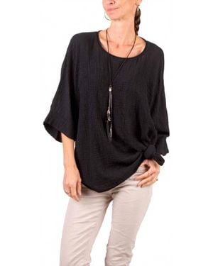 Gigi Moda Rina Waffle Cotton Top - Black