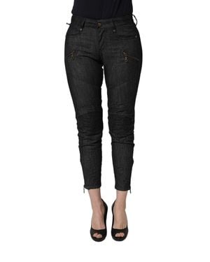 Plein Sud Cotton Mid Waist Skinny Jeans - Black